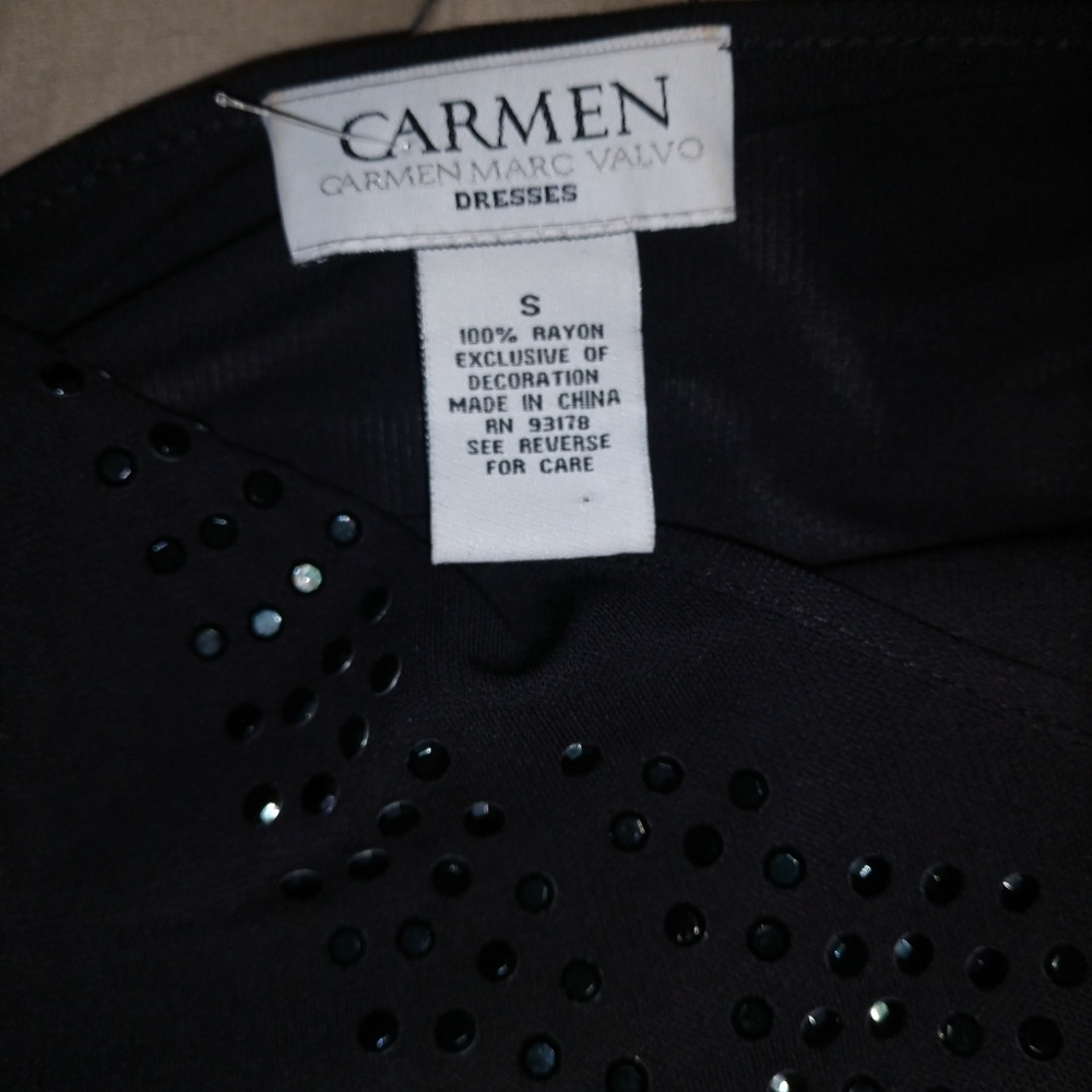 Black Sheath Dress Embellished Carmen Marc Valvo - Picture 6 of 7